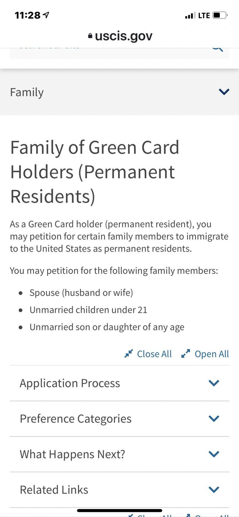 Green Card Holders can file for only 3 categories. Shepelsky Law